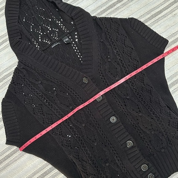 Moda Intl Womens Black Cotton Hooded Cable Knit Cardigan S Dark Academia Cozy - Picture 7 of 11